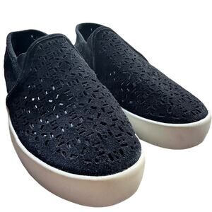 Joie Huxley Skate Sneaker size US 8 Black Laser Cut Suede Slip-on Platform